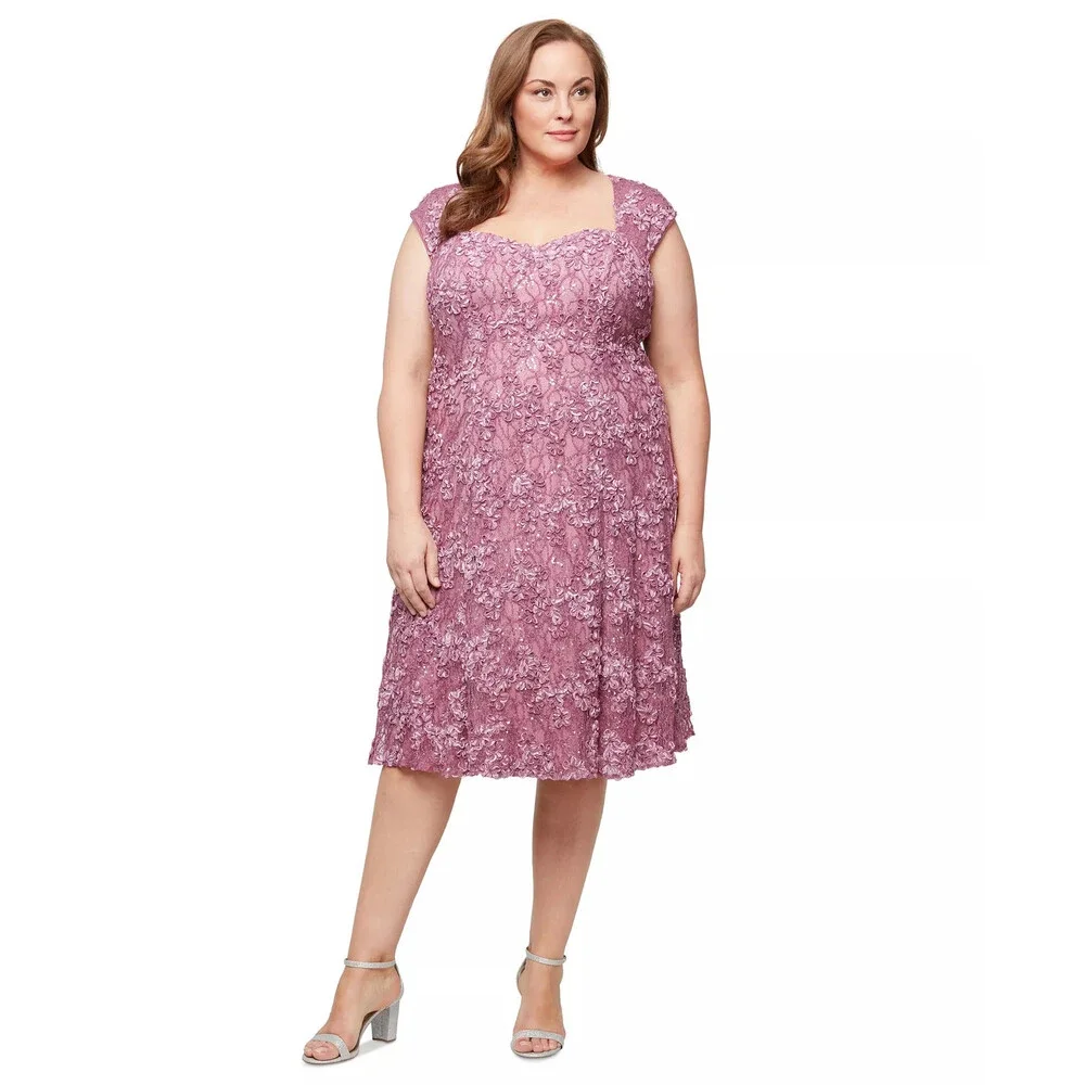 Alex Evenings Plus Size Lace Soutache Midi Dress - Dark Mauve - Size 18W Alex Evenings Plus Size Lace Soutache Midi Dress - Dark Mauve - Size 18W